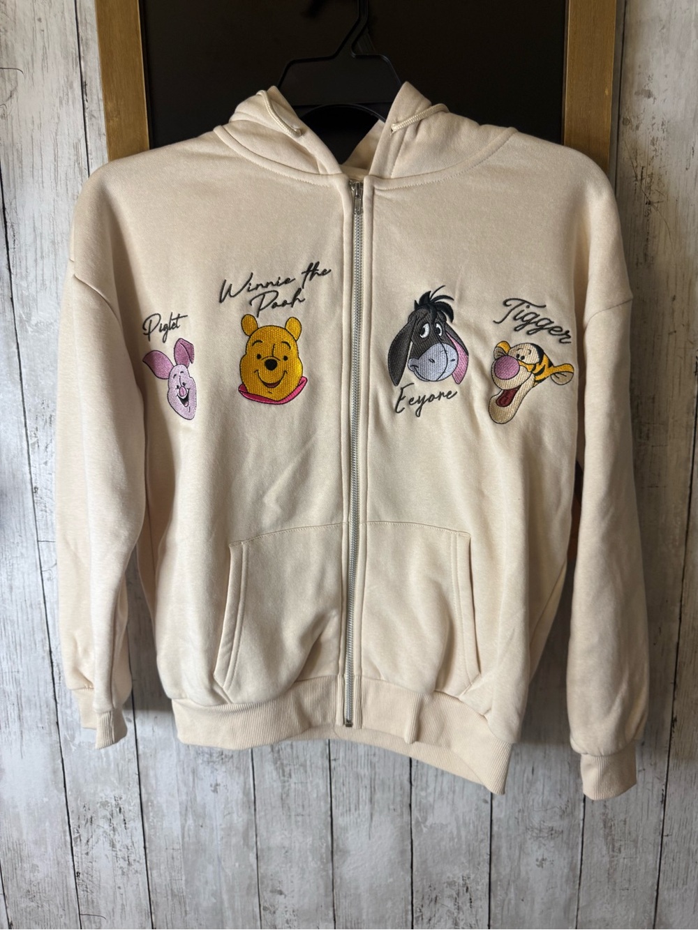 NWT Disney Winnie the Pooh Women's Full Zip Hoodie Sand Graphic Print XXS
